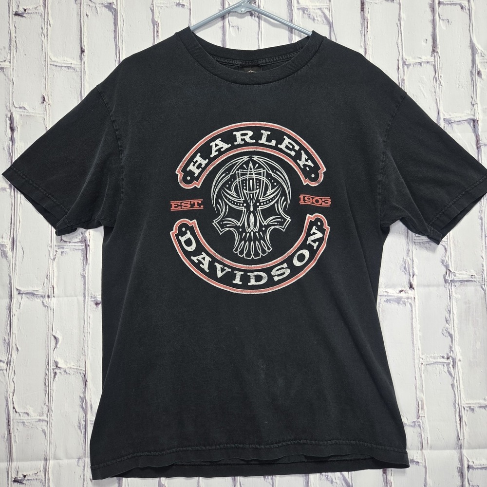 Vtg Harley Davidson T-Shirt Mens Sz L Skull Mason, Ohio Powder Keg Black Graphic